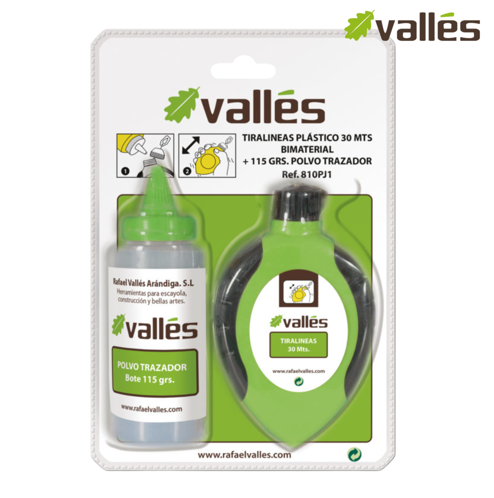 Tiralíneas de plástico bimaterial de 30 metros + 115 g de polvo trazador