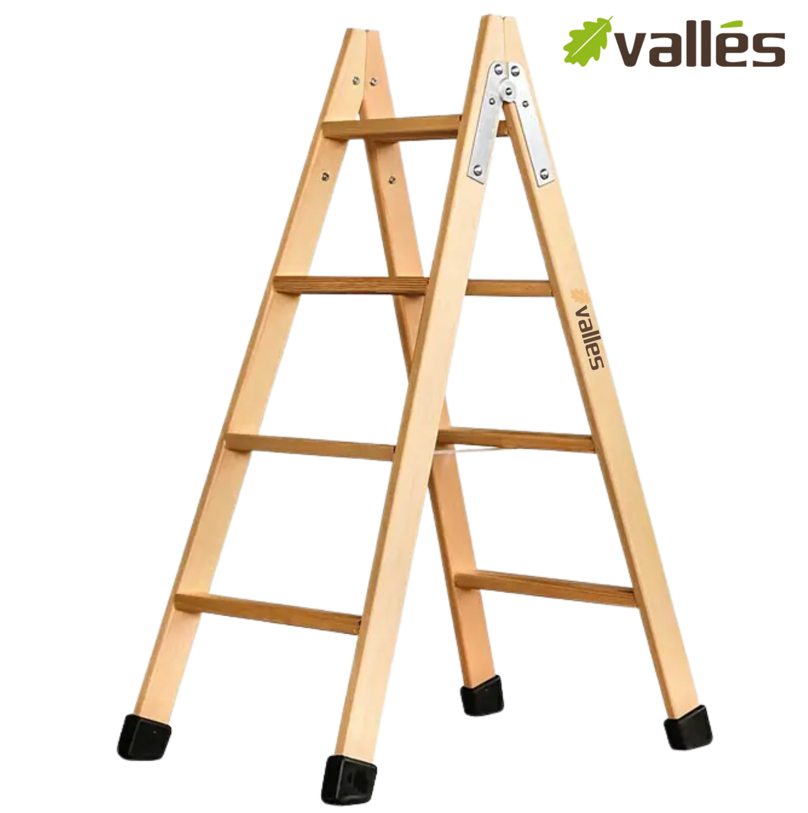 Escalera de madera con 4 peldaños planos + conteras - Imagen 2