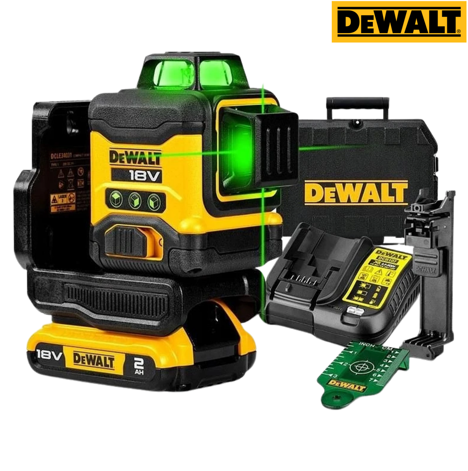 Nivel láser verde de 3 líneas 360 + cargador + batería 2ah